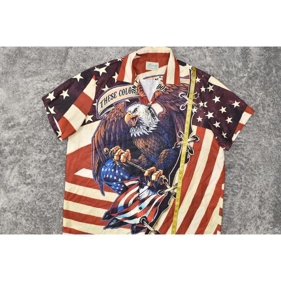 Hawaiian Shirts Men's 3XL Multicolor Polyester Short Sleeve USA Flag Eagle - Picture 2 of 6